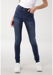 5-Pocket-Jeans Kangaroos "SUPER SKINNY HIGH RISE", Damen, Gr. 46, N-Gr, blau (dunkelblau us), Denim/Jeans, Obermaterial: 67% Baumwolle, 21% Polyester, 10% Viskose, 2% Elasthan, Abriebeffekte, Basic, skinny fit kn&ouml;chellang, Jeans 5-Pocket-Jeans, kn&ouml;chellang, mit Used-Optik, hohe Leibh&ouml;he, Topseller