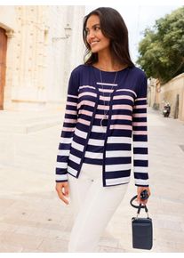 T-Shirt Casual Looks "Shirt-Twinset", Damen, Gr. 50, marine, ros&eacute;, geringelt, 95% Viskose, 5% Elasthan, gemustert, gestreift, mehrfarbig, Rundhals, Shirts T-Shirt