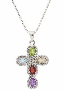 Kette mit Anh&auml;nger Firetti "Schmuck Geschenk Silber 925 Halsschmuck Halskette Venezianer Kreuz", bunt (lila, hellblau, gr&uuml;n, silber, 925, gelb, rot), Halsketten, Damen, Silber 925 (Sterlingsilber), L: 45 B: 1mm, Kette mit Anh&auml;nger, mit Amethyst, Citrin, Granat, Peridot, Topas, B:1mm