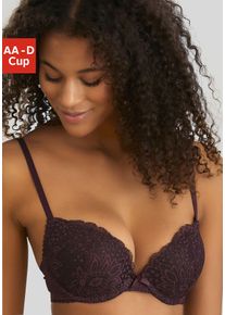 Push-up-BH Vivance, Damen, Gr. 80, Cup AA, lila (schwarz violet), Microtouch, Obermaterial: 60% Polyamid, 35% Polyester, 5% Elasthan, BHs Push-up-BH, rundherum mit floraler Spitze, Dessous
