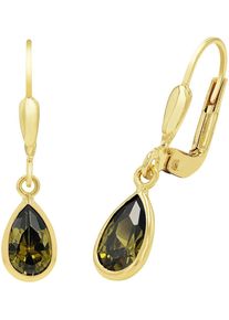 Paar Ohrh&auml;nger Amor "2034742", gold (gelbgoldfarben, gr&uuml;n, gr&uuml;n), Ohrringe, Damen, Gelbgold 375, Paar Ohrh&auml;nger, mit Zirkonia (synth.)