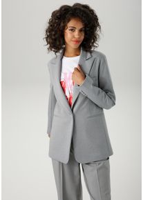Longblazer Aniston CASUAL, Damen, Gr. 46, grau (hellgraumeliert), Milano Rib, Obermaterial: 68% Polyester, 28% Viskose, 4% Elasthan. Futter: 100% Polyester, meliert, l&auml;ssig geschnitten Po-bedeckend, Blazer Longblazer, mit Reverskragen, Topseller