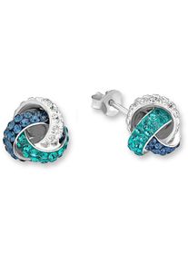 Paar Ohrstecker Amor "Knoten-Optik", blau (silberfarben, aquablau, kristallwei&szlig;, dunkelgr&uuml;n, aquablau, kristallwei&szlig;, dunkelgr&uuml;n), Ohrringe, Damen, Silber 925 (Sterlingsilber), Paar Ohrstecker, mit Kristallstein