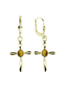 Paar Ohrh&auml;nger OSTSEE-SCHMUCK "- Kreuz 24 x 16 - Silber 925/000, vergoldet - Bernstein" Gr. 38, gold (goldfarben, gelb), Ohrringe, Damen, Silber 925 (Sterlingsilber), Paar Ohrh&auml;nger