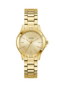 Quarzuhr Guess "MIST", gold (goldfarben), Armbanduhren, Damen, Quarzuhr, Armbanduhr, Damenuhr, Edelstahlarmband, Kristallsteine