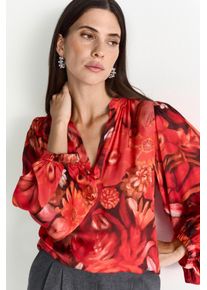 Langarmbluse RICHROYAL, Damen, Gr. 42, holiday rot, Web, Obermaterial: 100% Viskose, gerade normal, V-Ausschnitt, Manschette, Blusen Langarmbluse, mit Blumenprint, V-Ausschnitt, lockere Passform