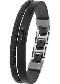 JOOP! Lederarmband JOOP "2039000", schwarz (gunfarben, schwarz), Armb&auml;nder, Herren, 21,5cm, Edelstahl Leder, Edelstahl, Leder, Lederarmband