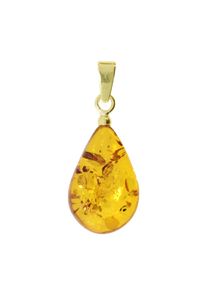 Kettenanh&auml;nger OSTSEE-SCHMUCK "- Tropfen flach, ca. 17 mm lang - Gold 333/000 - Bernstein -" Gr. 27, gold (gold 333, goldfarben, gelb), Schmuckanh&auml;nger, Damen, Bernstein, Kettenanh&auml;nger