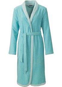 Damenbademantel Egeria "Calea, ideal f&uuml;r Sauna & Spa, Hotelbademantel, Morgenmantel" Gr. XL, blau (hellt&uuml;rkis), L:105cm, Walkfrottee, Hausm&auml;ntel, Damenbademantel, mit Schalkragen, farblich abgesetzt, 100 % Baumwolle