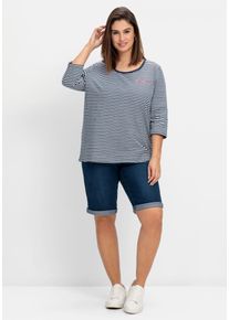 Jeansbermudas sheego, Damen, Gr. 46, Normalgr&ouml;&szlig;en, blau (blau denim, dunkelblau denim), 81% Baumwolle, 17% Polyester, 2% Elasthan, unifarben, kurz, Jeans Jeansbermudas