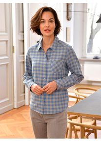 Hemdbluse Casual Looks, Damen, Gr. 38, blau (taubenblau, kariert), 75% Baumwolle, 25% Polyester, gemustert, kariert, mehrfarbig, Blusen Hemdbluse