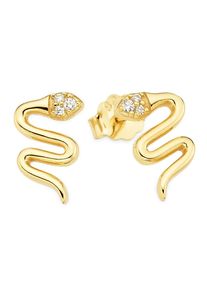 Paar Ohrstecker "Silberohrstecker Schlangen-Design gelbgoldfarben vergoldet", gelbgoldfarben, kristallwei&szlig;, kristallwei&szlig;, ANISTON JEWELRY & WATCHES, Ohrringe, Damen, Silber 925 (Sterlingsilber), Paar Ohrstecker, mit Zirkonia (synth.)