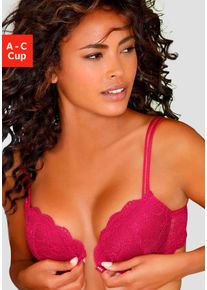 Push-up-BH Lascana, Damen, Gr. 75, Cup B, lila (beere), Spitze, Obermaterial: 60% Polyamid, 35% Polyester, 5% Elasthan, BHs Push-up-BH, mit praktischem Vorderverschluss und zarten Spaghettiitr&auml;gern, Dessous, Topseller