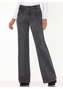 Bootcut-Jeans Heine, Damen, Gr. 42, Normalgr&ouml;&szlig;en, blau (graphit denim), 78% Baumwolle, 20% Polyester, 2% Elasthan, unifarben, lang, Jeans Bootcut-Jeans