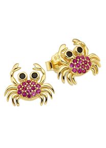 Paar Ohrstecker Firetti "Krabben-Desgin Silber gelbgoldfarben vergoldet", gelbgoldfarben, rot, schwarz, rot, schwarz, Ohrringe, Damen, Silber 925 (Sterlingsilber), Paar Ohrstecker, mit Zirkonia (synth.)