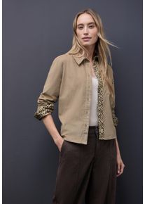 Langarmbluse Street One, Damen, Gr. 38, flowing beige, Web, Obermaterial: 100% Baumwolle, unifarben, l&auml;ssig geschnitten h&uuml;ftbedeckend, Rundhals, 2-Knopf-Manschette, Blusen Langarmbluse, mit Tapedetails im Leo-Look