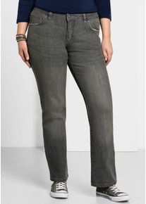 Bootcut-Jeans sheego, Damen, Gr. 44, Normalgr&ouml;&szlig;en, grau (grau denim), 75% Baumwolle, 24% Polyester, 1% Elasthan, unifarben, lang, Jeans Bootcut-Jeans