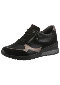 Waldl&auml;ufer Keilsneaker WALDL&Auml;UFER "H-CLARA", Damen, Gr. 4,5 (37,5), schwarz (schwarz, bronzefarben), Nappaleder, Nubukleder, Veloursleder, Reptilienpr&auml;gung, Schuhe Keilsneaker, Bequemschuh, Komfortschuh, Halbschuh mit herausnehmbarer Einlage