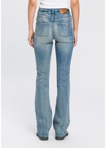 Bootcut-Jeans Arizona "Baby Bootcut", Damen, Gr. 88, K + L Gr, blau (mid, blau, use), Denim/Jeans, Obermaterial: 69% Baumwolle, 29% Polyester, 2% Elasthan, Abriebeffekte, Basic, bootcut fit, Jeans Bootcut-Jeans, leicht ausgestelltes Bein, hohe Leibh&ouml;he, Topseller