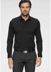 Langarmhemd OLYMP "Luxor 24/Seven modern fit Jerseyshirt", Herren, Gr. 43, N-Gr, schwarz, Jersey, Obermaterial: 92% Baumwolle, 8% Elasthan, Hemden Langarmhemd, mit geruchshemmenden Materialeigenschaften