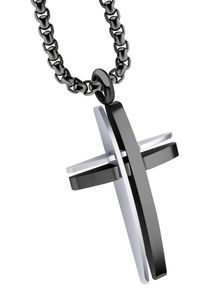 Kette mit Anh&auml;nger Firetti "Schmuck Geschenk Kreuz", schwarz (edelstahlfarben, schwarz), Halsketten, Damen, Edelstahl, L: 55 B: 2,3mm, Kette mit Anh&auml;nger, B:2,3mm