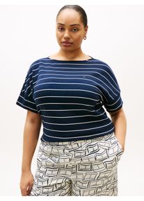 Kurzarmshirt Tommy Hilfiger Curve "CRV MDRN CODY CAP SLV C-NK TEE", Damen, Gr. 52, breton stripe schwarz night, ecru, Single Jersey, Obermaterial: 100% Baumwolle, gestreift, normal, U-Boot-Ausschnitt, Shirts Kurzarmshirt, in gro&szlig;en Gr&ouml;&szlig;en