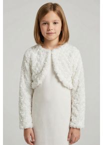 Bolero happy girls, M&auml;dchen, Gr. 110, ecru, Pl&uuml;sch, Obermaterial: 100% Polyester. Futter: 100% Polyester, unifarben, Basic kurz, Rundhals, Strickjacken Bolero