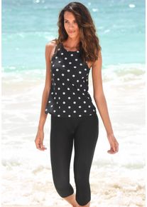 Bade-Shirt Lascana, Damen, Gr. 52/54, N-Gr, schwarz-wei&szlig; (schwarz, wei&szlig;), Polyamid, gepunktet, Bikini-Oberteile Bade-Shirt, mit integrierten Softcups