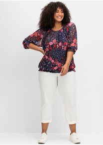 Langarmshirt sheego by Joe Browns "T-Shirt", Damen, Gr. 44/46, blau (blau gemustert), 92% Polyester, 8% Elasthan, gebl&uuml;mt, gemustert, Rundhals, Shirts Langarmshirt