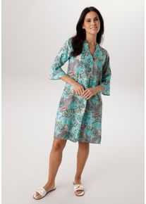 Blusenkleid Aniston SELECTED, Damen, Gr. 48, N-Gr, t&uuml;rkis, gr&uuml;n, pink, gelb, beige, schwarz, Web, Obermaterial: 100% Viskose, Paisley, bedruckt, gebl&uuml;mt, gemustert, mehrfarbig, l&auml;ssig geschnitten knieumspielend, V-Ausschnitt, Trompeten&auml;rmel Volant, Kleider Blusenkleid, mit orientalisch inspirierter Paisleymusterung - NEUE KOLLEKTION, Topseller