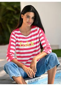3/4-Arm-Shirt Heine "T-Shirt", Damen, Gr. 44, pink, wei&szlig;, geringelt, 95% Viskose, 5% Elasthan, bedruckt, gemustert, gestreift, mehrfarbig, Rundhals, Shirts 3/4-Arm-Shirt