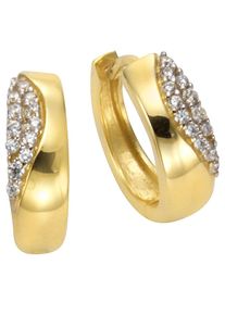 Paar Creolen Firetti "Schmuck Geschenk Gold 333", gelb (gelbgoldfarben, wei&szlig;goldfarben, kristallwei&szlig;, kristallwei&szlig;), Ohrringe, Damen, 15mm, Gelbgold 333, Paar Creolen, mit Zirkonia (synth.)