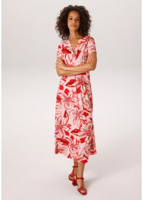Sommerkleid Aniston CASUAL, Damen, Gr. 40, N-Gr, rosa, rot, beere, lachs, wollwei&szlig; bodeaux, Single Jersey, Obermaterial: 95% Viskose, 5% Elasthan, bedruckt, gebl&uuml;mt, figurumspielend wadenlang, V-Ausschnitt, Kleider Sommerkleid, mit farbharmonischen, gro&szlig;fl&auml;chigen Bl&uuml;ten bedruckt - NEUE KOLLEKTION, Topseller