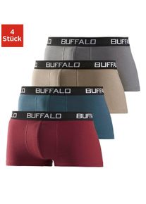 Hipster Buffalo, Herren, Gr. XXL, 4 Stk., bunt (bordeaux, petrol, khaki, grau), Jersey, Obermaterial: 95% Baumwolle, 5% Elasthan, unifarben, k&ouml;rpernah, Unterhosen Hipster, knapp sitzende Boxershorts mit Kontrastbund aus Baumwollmischung, Topseller