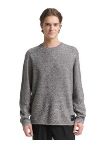 Strickpullover Tom Tailor Denim, Herren, Gr. M, grau wei&szlig; mouline, Strick, Obermaterial: 100% Polyacryl, unifarben, regular fit normal, Rundhals, Pullover Strickpullover, mit Logo Stickerei