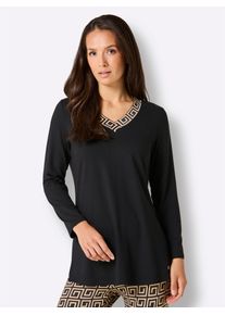 Langarmshirt CREATION L PREMIUM "Longshirt", Damen, Gr. 48/50, schwarz, camel, 95% Modal, 5% Elasthan, unifarben, Shirts Langarmshirt