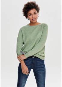 Rundhalspullover Only "ONLLESLY KINGS", Damen, Gr. XL, gr&uuml;n (colorot basil melange), Feinstrick, Obermaterial: 50% Viskose, 27% Nylon, 23% Polyester, meliert, figurumspielend normal, Rundhals, Raglan&auml;rmel Rippstrickb&uuml;ndchen, Pullover Rundhalspullover, in melierter Optik