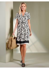 Druckkleid Heine "Druck-Kleid", Damen, Gr. 44, Normalgr&ouml;&szlig;en, schwarz, champagner, bedruckt, 97% Baumwolle, 3% Elasthan, bedruckt, gemustert, mehrfarbig, kurz, Kleider Druckkleid