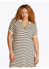 Midikleid Tommy Hilfiger Curve "CRV LYOCELL OPEN-NK MIDI DRESS", Damen, Gr. 48, N-Gr, calico, schwarz night navy stp, Jersey, Obermaterial: 65% Lyocell, 32% Baumwolle, 3% Elasthan, gestreift, A-Linie ca. Mitte Wade, tiefer V-Ausschnitt, elastischer Bund kontrastfarben, Kleider Midikleid, in Gro&szlig;en Gr&ouml;&szlig;en, Logostickerei, V-Ausschnitt