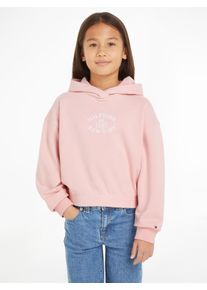 Kapuzensweatshirt Tommy Hilfiger "MONOTYPE FLOCK HOODIE", M&auml;dchen, Gr. 16 (176), rosa (soft rose), Sweatware, Obermaterial: 70% Baumwolle, 30% Polyester, unifarben, B&uuml;ndchen, Sweatshirts Kapuzensweatshirt, Kinder bis 16 Jahre mit Logoschriftzug