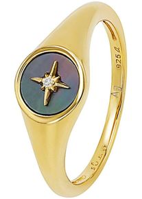 Fingerring s.Oliver "Stern" Gr. 58, gr&uuml;n (gelbgoldfarben, wei&szlig;, gr&uuml;n, schwarz), Fingerringe, Damen, 58, Silber 925 (Sterlingsilber), Fingerring, mit Zirkonia (synth.) - mit Perlmutt