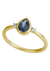 Fingerring Firetti "Schmuck Geschenk Gold 333 Damenring Goldring Tropfen" Gr. 17, gelbgoldfarben, wei&szlig;goldfarben, dunkelblau, Fingerringe, Damen, 17, 0,03 P2 = erkennbare Einschl&uuml;sse, Diamanten Gelbgold 333, 1,5mm, Diamanten, Gelbgold 333, Fingerring, mit London Blue Topas - mit Brillanten