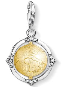 Charm-Einh&auml;nger Thomas Sabo "Vintage Weltkugel", gold (silberfarben, gelbgoldfarben, wei&szlig;, wei&szlig;), Charms, Damen, Silber 925 (recycelt), Charm-Einh&auml;nger, mit Zirkonia (synth.)
