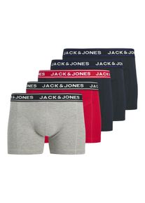 Jack & Jones PlusSize Trunk "JACHECTOR SOLID TRUNKS 5 PACK BOX PLS", Herren, Gr. XXL, 5 Stk., light grau melange pack:navy blazer, navy blazer, navy blazer, true rot, Jersey, Obermaterial: 95% Baumwolle, 5% Elasthan, JACK & JONES PLUSSIZE, unifarben, bequem, Unterhosen Trunk