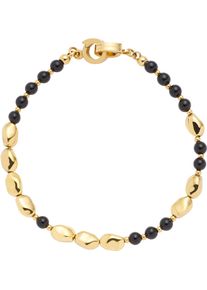 Armband Leonardo "Dorina Clip&Mix", schwarz (gelbgoldfarben, schwarz, schwarz), Armb&auml;nder, Damen, 19cm, Edelstahl, Armband, mit Glasstein - mit Glasperle