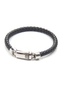 Lederarmband Firetti "im sportlichen Design, geflochten", schwarz (edelstahlfarben, schwarz), Armb&auml;nder, Herren, 22cm, Edelstahl Leder, Edelstahl, Leder, Lederarmband