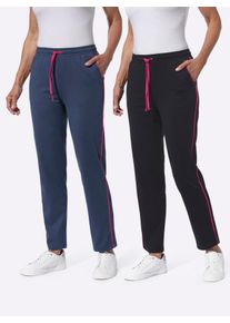 Schlupfhose, Damen, Gr. 46, Normalgr&ouml;&szlig;en, blau (schwarz, dunkelblau), 100% Baumwolle, unifarben, lang, Hosen Schlupfhose