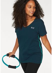 H.I.S. T-Shirt H.I.S, Damen, Gr. 40/42, blau (petrol), Obermaterial: 95% Baumwolle, 5% Elasthan, unifarben, figurumspielend h&uuml;ftbedeckend, V-Ausschnitt, Shirts T-Shirt, Kurzarm, figurfreundlicher Schnitt, unifarben, V-Ausschnitt, Topseller