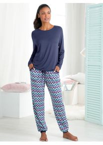 w&auml;schepur Schlafanzug W&Auml;SCHEPUR, Damen, Gr. 44/46, blau (marine, gemustert), 95% Viskose, 5% Elasthan, Homewear-Sets Schlafanzug