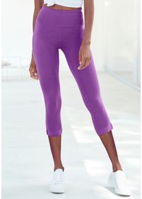 Caprileggings Lascana, Damen, Gr. 44/46, N-Gr, lila, Single Jersey, Obermaterial: 95% Baumwolle, 5% Elasthan, unifarben, Basic, Basic kniebedeckend, Hosen Caprileggings, mit breitem, weichen B&uuml;ndchen